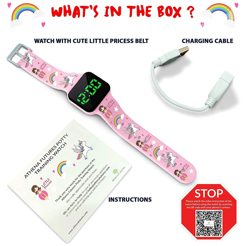 Potty Training Count Down Timer Watch with Lights and Music - Rechargeable, Princess Pink Band Engaging Pattern, Potty Training Watch Pink - (No Vibration and Alarm Mode)